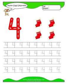 4 Rakamı Çizgi Çalışmaları Çalışma Sayfaları